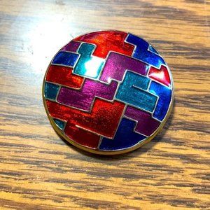 Vintage Cloisonne enamel Round Brooch